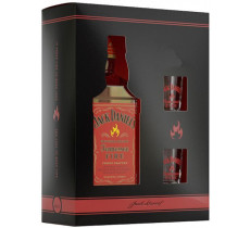 Jack Daniel's Tennessee Fire met twee glazen in doos